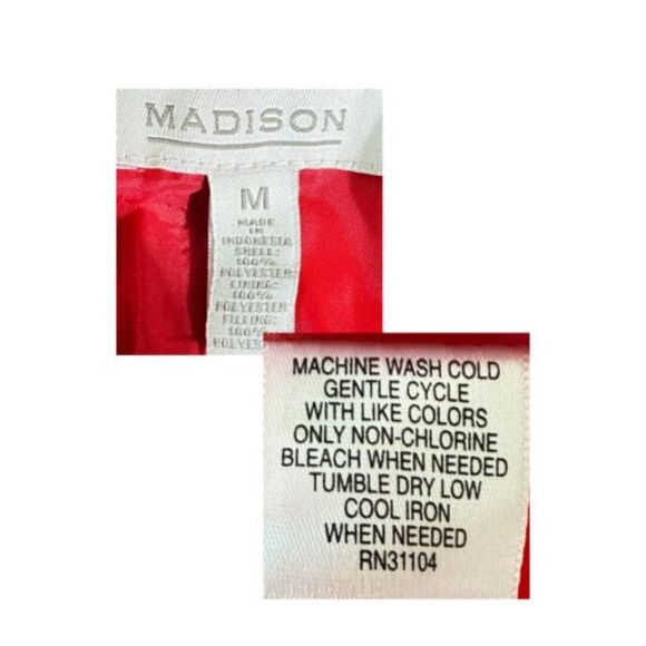 Madison Womens SZ M Red Black Houndstooth Puffer Vest Gold Hardware Adjustable - Picture 5 of 7